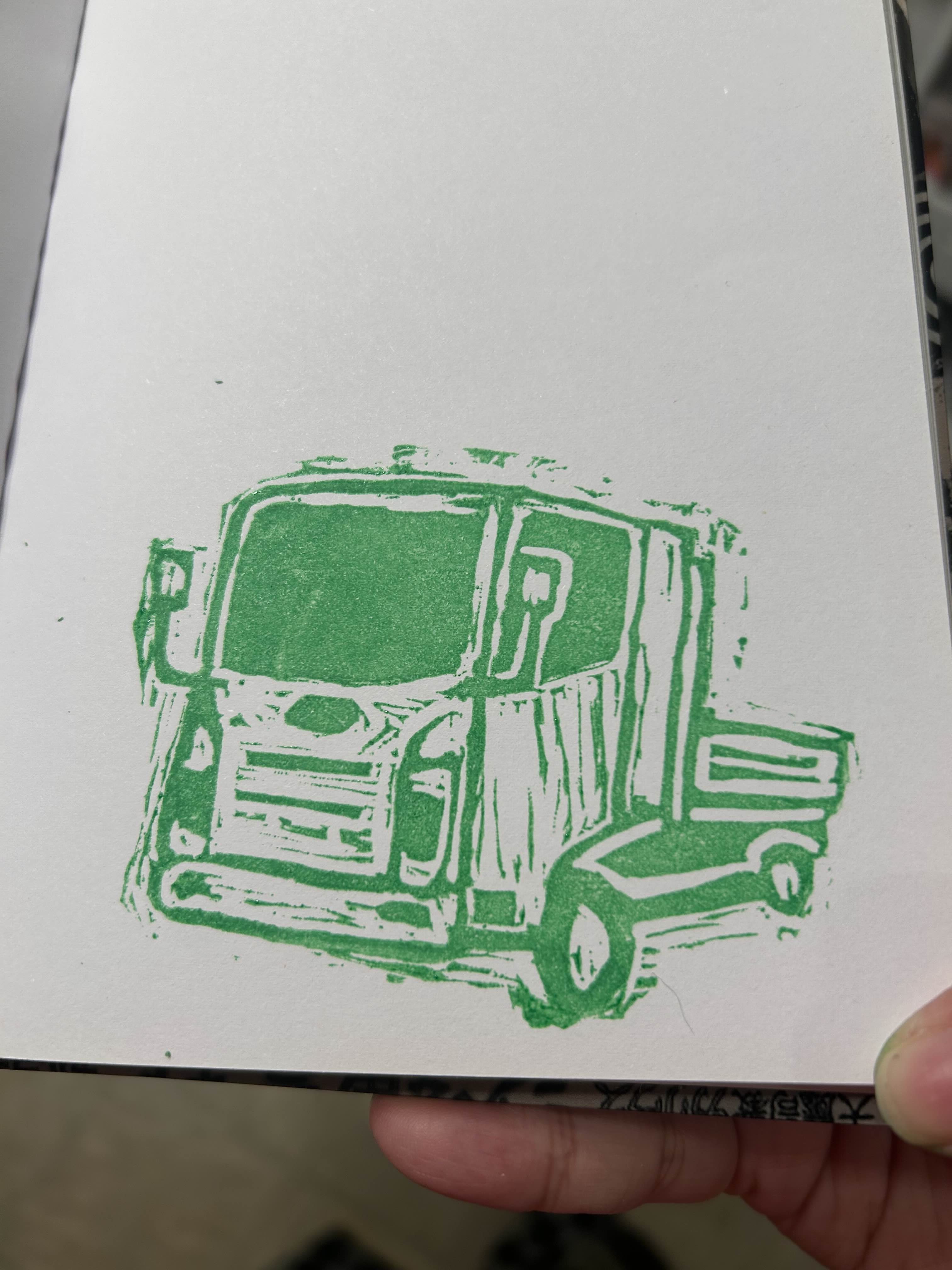 green ink print of a kei light truck